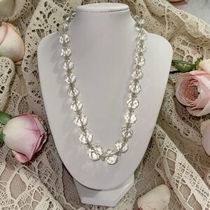 Art Deco Graduated Multi-Faceted Clear Rock Crystal Choker Necklace w Pearl Clas
